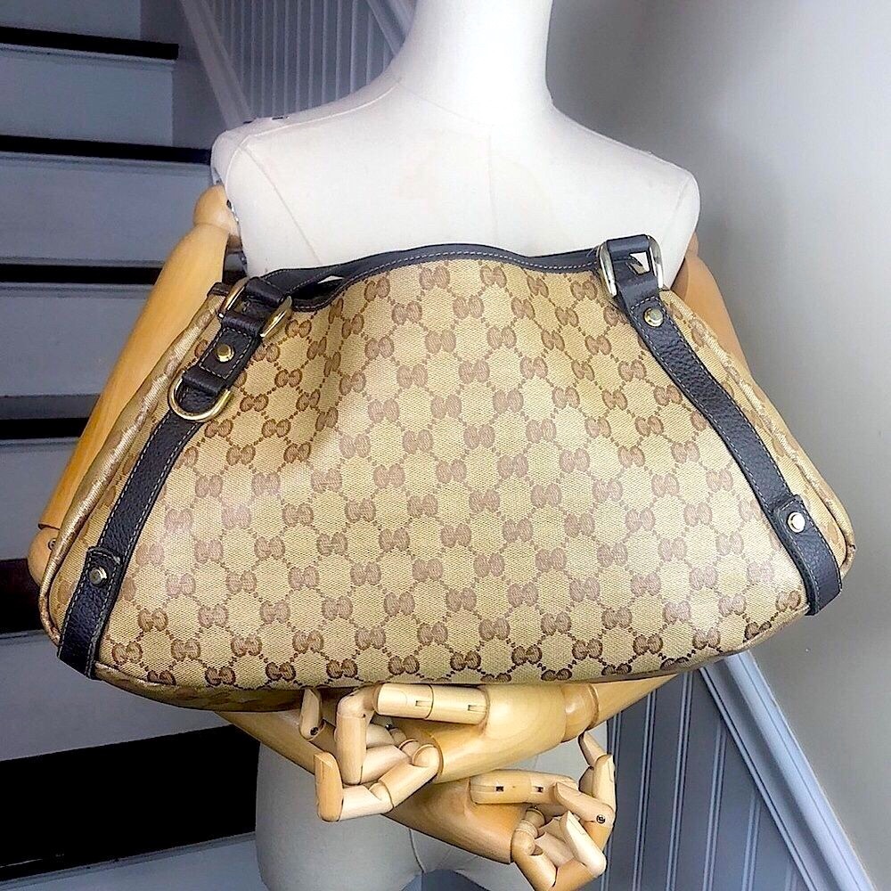 GUCCI GG Supreme Crystal Coated Canvas and Brown Leather Shoulder Bag - Picture 4 of 17